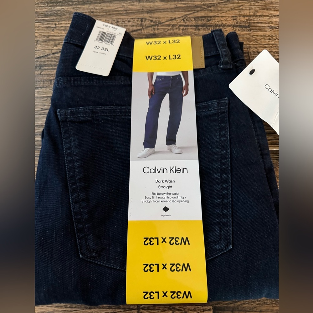 NWT. Calvin Klein Dark Wash Navy Straight Leg Jeans.